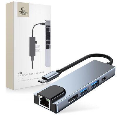 Stacja dokująca TECH-PROTECT V3-HUB 5w1 USB Typu C, Pasywna Szary