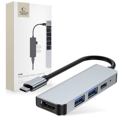 Stacja dokująca TECH-PROTECT V2-HUB 4w1 USB Typu C, Pasywna Szary