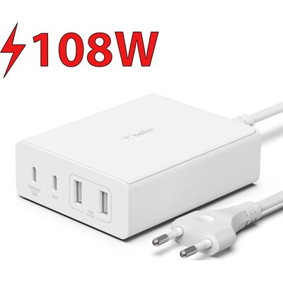 Ładowarka sieciowa BELKIN GaN Desktop Charger WCH010VFWH 108W Biały