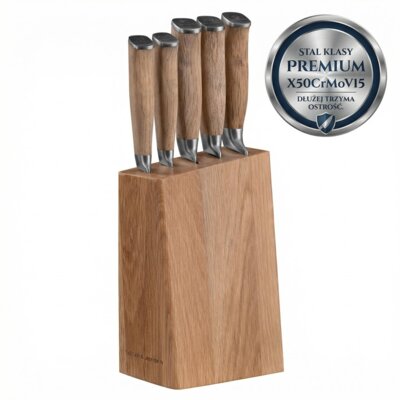 Zestaw noży GÖTZE & JENSEN KN700 (Rączki i blok z drewna dębowego)