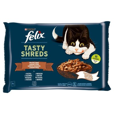 Karma dla kota FELIX Tasty Shreds Kaczka i Indyk (4 x 80 g)