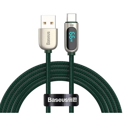 Kabel USB - USB-C BASEUS CASX020106 z wyświetlaczem LCD 66W 2 m Zielony