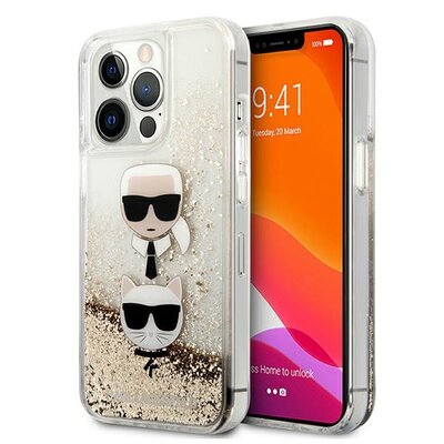 Etui KARL LAGERFELD Liquid Glitter Karl & Choupette do Apple iPhone 13 Pro Max Złoty