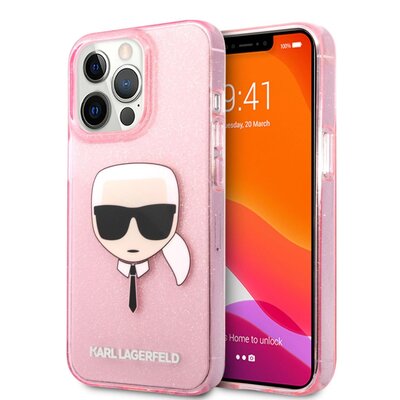 Etui KARL LAGERFELD Karl's Head Glitter do Apple iPhone 13 / 13 Pro Różowy