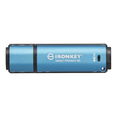 Pendrive KINGSTON IronKey Vault Privacy 50 64GB, USB 3.2 Gen. 1 (USB 3.0), Odczyt 250 Mb/s, Zapis 180 Mb/s Niebieski