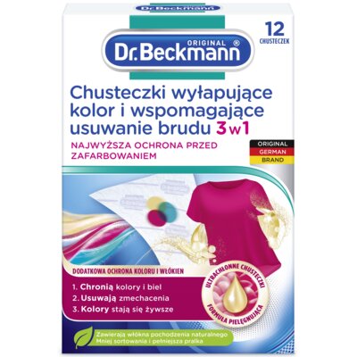 Chusteczki do prania DR BECKMANN Wyłapujące kolor i wspomagające usuwanie brudu (12 sztuk)