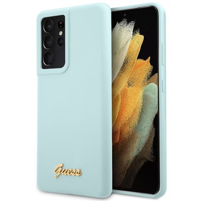 Etui GUESS Silicone Script Metal Logo do Samsung Galaxy S21 Ultra Niebieski