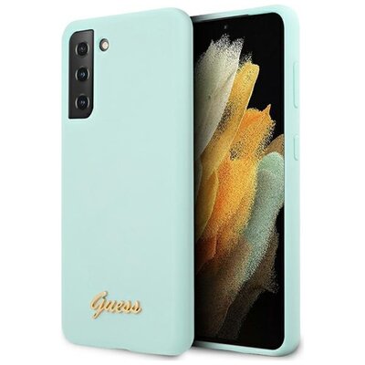 Etui GUESS Silicone Script Metal Logo do Samsung Galaxy S21+ Niebieski