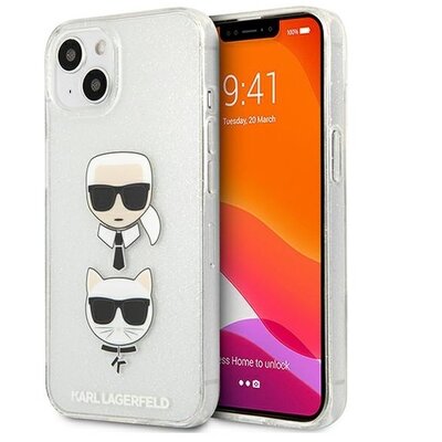 Etui KARL LAGERFELD Glitter Karl & Choupette do Apple iPhone 13 Mini Srebrny
