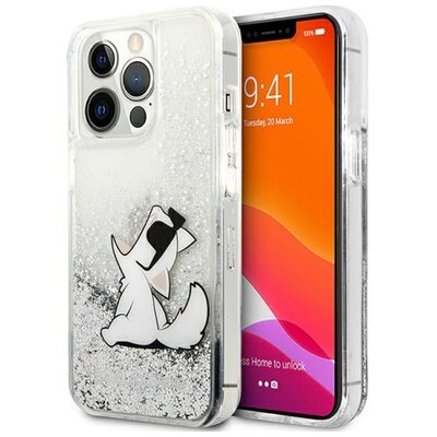 Etui KARL LAGERFELD Liquid Glitter Choupette Fun do Apple iPhone 13 Pro Max Srebrny