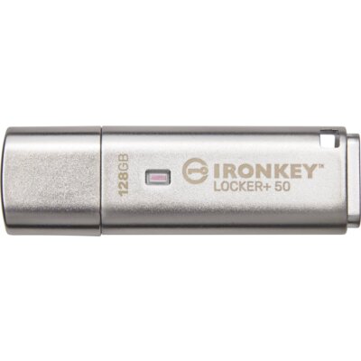 Pendrive KINGSTON IronKey Locker+ 50 128GB, USB 3.2 Gen. 1 (USB 3.0), Odczyt 145 Mb/s, Zapis 115 Mb/s Srebrny