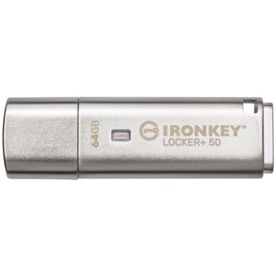 Pendrive KINGSTON IronKey Locker+ 50 64GB, USB 3.2 Gen. 1 (USB 3.0), Odzczyt 145 Mb/s, Zapis 115 Mb/s Srebrny