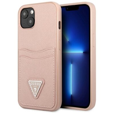 Etui GUESS Saffiano Triangle Logo Cardslot do Apple iPhone 13 Różowy