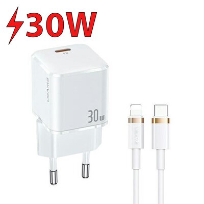 Ładowarka sieciowa USAMS T45 30W Biały + kabel USB-C - Lightning