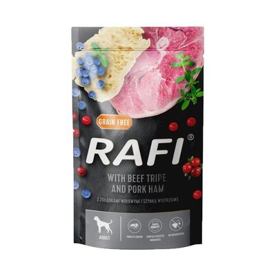 Karma dla psa RAFI z żołądkami wołowymi, szynką wieprzową z borówką i żurawiną 500 g
