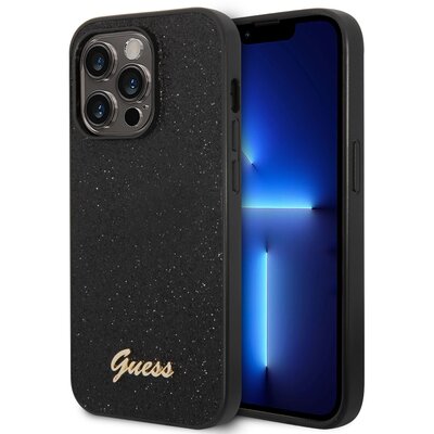 Etui GUESS Glitter Flakes Metal Logo do Apple iPhone 14 Pro Czarny