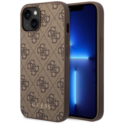 Etui GUESS 4G Metal Gold Logo do Apple iPhone 14 Brązowy