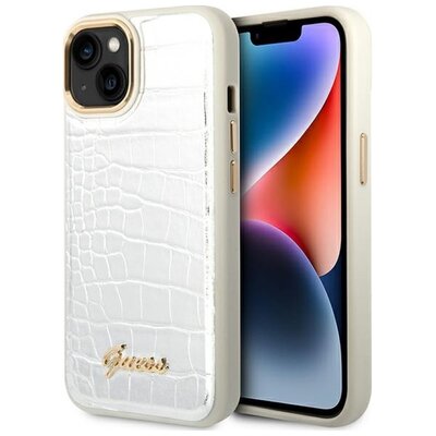 Etui GUESS Croco Collection do Apple iPhone 14 Plus Srebrny