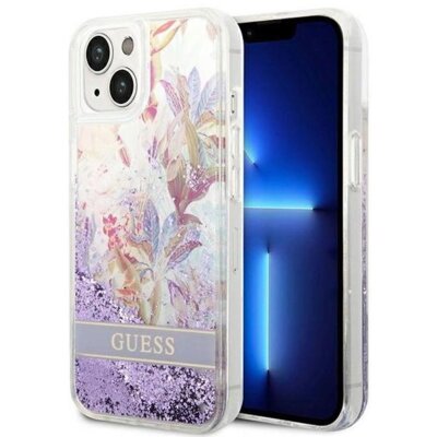 Etui GUESS Flower Liquid Glitter do Apple iPhone 14 Plus/15 Plus Fioletowy