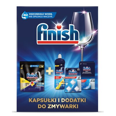 Фото - Таблетки для посудомийки Finish Zestaw środków czystości  Ultimate 40 Premium + dodatki Mixcase Quan 