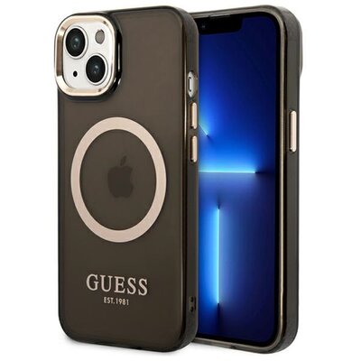Etui GUESS Gold Outline Translucent MagSafe do Apple iPhone 14 Plus Czarny