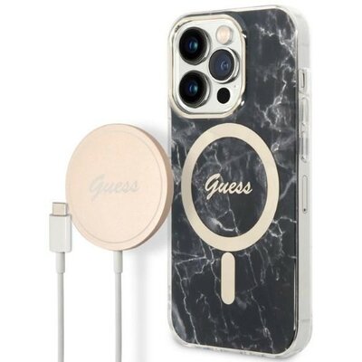 Etui GUESS Marble do Apple iPhone 14 Pro Max Czarny + Ładowarka MagSafe