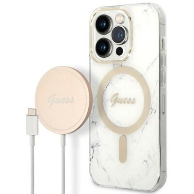 Etui GUESS Marble do Apple iPhone 14 Pro Max Biały + Ładowarka MagSafe