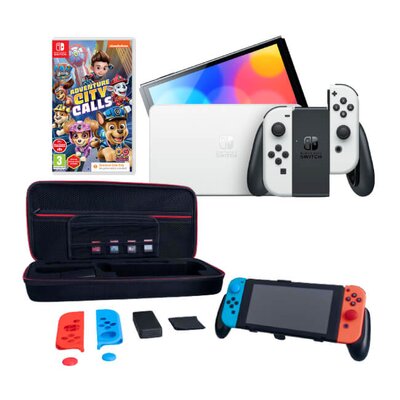 Konsola NINTENDO Switch Oled Biała + Etui MAD DOG NSA500 + Psi Patrol: Miasto Przygód Wzywa Gra NINTENDO SWITCH