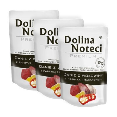 Karma dla psa DOLINA NOTECI Premium Wołowina z papryką i makaronem 3 x 100 g