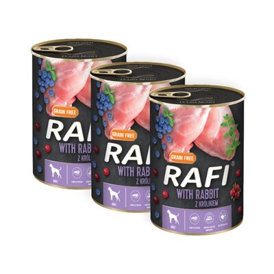 Karma dla psa RAFI Królik z borówką i żurawiną 3 x 400 g