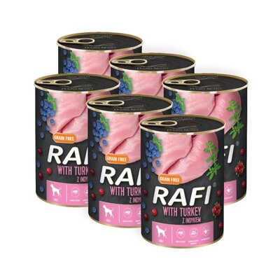 Karma dla psa RAFI z indykiem, borówką i żurawiną 6 x 400 g