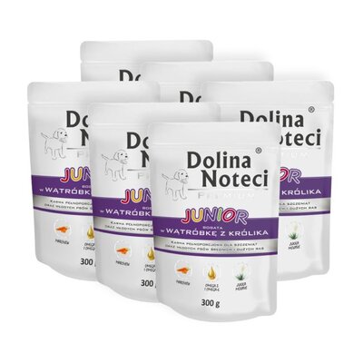 Karma dla psa DOLINA NOTECI Premium Junior bogata w wątróbkę z królika 6 x 300 g