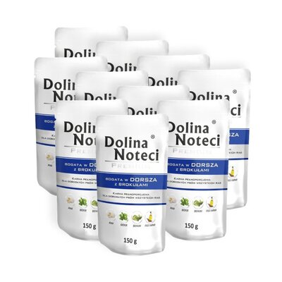 Karma dla psa DOLINA NOTECI Premium bogata w dorsza z brokułami 10 x 150 g