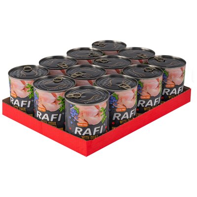 Karma dla psa RAFI z przepiórką, borówką i żurawiną 12 x 800 g