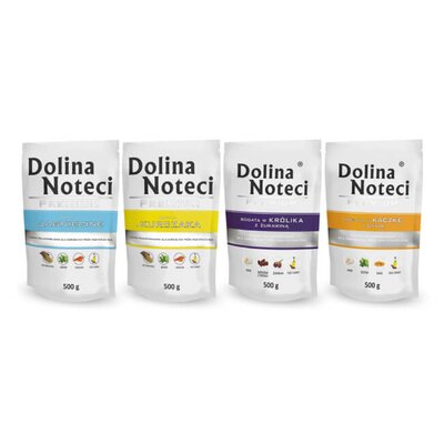 Karma dla psa DOLINA NOTECI Premium bogata w jagnięcinę, kaczkę z dynią, królika z żurawiną, kurczaka 4 x 500 g