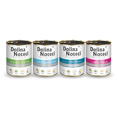 Karma dla psa DOLINA NOTECI Premium bogata w pstrąga, dziczyznę, indyka, jagnięcinę 4 x 800 g