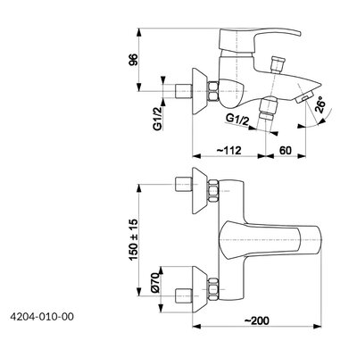 Bateria wannowa natynkowa KFA ARMATURA Kwarc 4204-010-00 Chrom