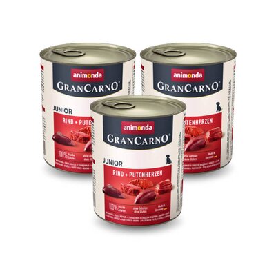 Karma dla psa ANIMONDA GranCarno Junior Wołowina i serca indyka 3 x 800 g