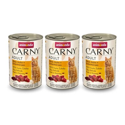 Karma dla kota ANIMONDA Carny Wołowina z kurczakiem i kaczymi sercami 3 x 400 g