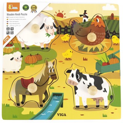Zdjęcia - Puzzle i mozaiki VIGA Puzzle  Pierwsze puzzle z uchwytami: Farma 44592  Farma 44 (4 elementy)