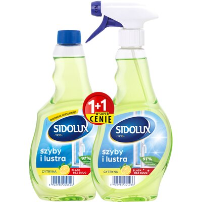 Płyn do mycia szyb SIDOLUX Crystal Lemon 500 ml + Zapas 500 ml