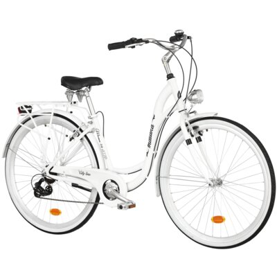 Rower miejski INDIANA Moena A7ZP 28 cali damski Biały + Koszyk na rower VÖGEL VKS-102WH Stalowy