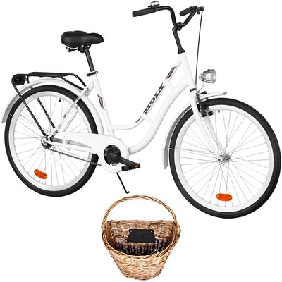 Rower miejski DAWSTAR Moly 1B 26 cali damski Biały + Koszyk wiklinowy na rower VÖGEL VKS-502 Stylowy