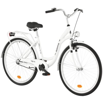 Rower miejski INDIANA Moena S1B 28 cali damski Biały 2025 + Koszyk wiklinowy na rower VÖGEL VKS-502 Stylowy