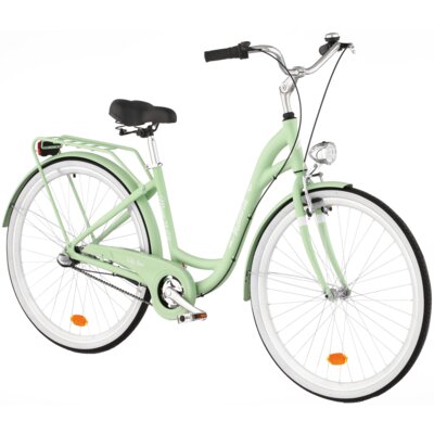 Rower miejski INDIANA Moena A3B 28 cali damski Miętowy + Koszyk wiklinowy na rower VÖGEL VKS-502 Stylowy