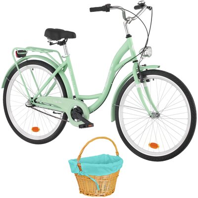 Rower miejski INDIANA Moena S3B 26 cali damski Miętowy + Koszyk wiklinowy na rower VÖGEL VKS-702 Stylowy Turkusowy