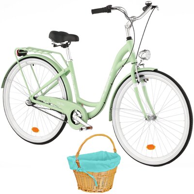 Rower miejski INDIANA Moena A3B 28 cali damski Miętowy + Koszyk wiklinowy na rower VÖGEL VKS-702 Stylowy Turkusowy