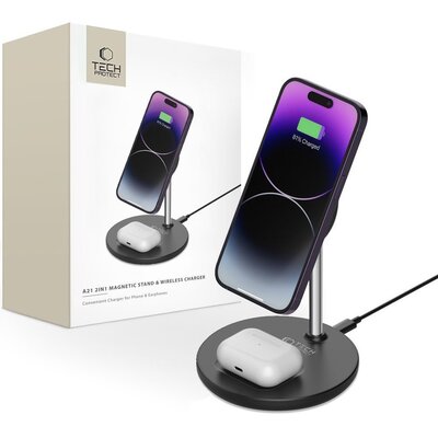 Ładowarka indukcyjna TECH-PROTECT QI15W-A21 2w1 MagSafe Czarny