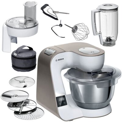 Robot kuchenny planetarny BOSCH MUM5XW20 (1000W) z wbudowaną wagą i timerem, blenderem kielichowym, rozdrabniaczem i przystawką do lodów BOSCH MUZ5EB2