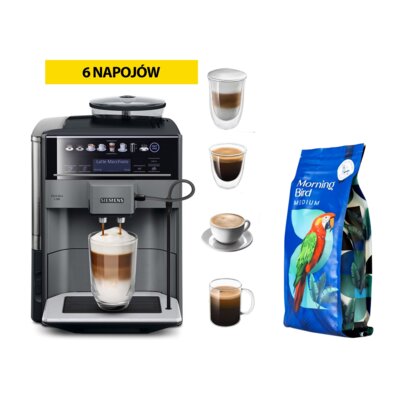 Ekspres SIEMENS EQ.6 Plus S100 TE651209RW + Kawa ziarnista MORNING BIRD Medium 1 kg (Rzemieślnicza)
